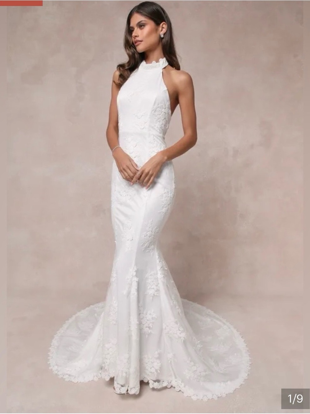 Lulu’s Dreamy Glamour Embroidered Halter Mermaid Wedding Dress